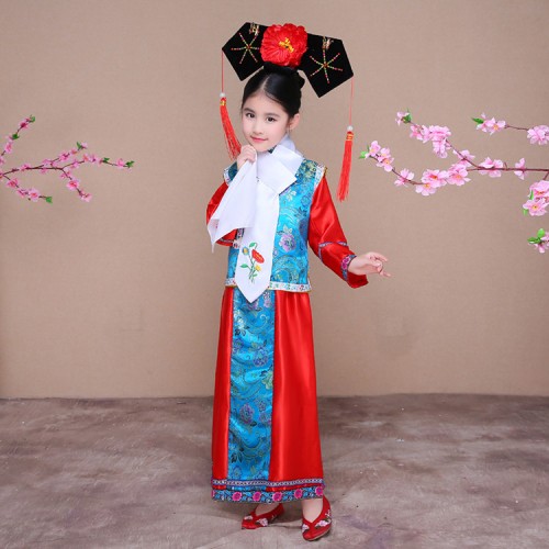 Child Traditional Princess Dance Costume Girls Qing Dynasty Costume Children Hanfu Ancient Court Dress for Cosplay Stage Show